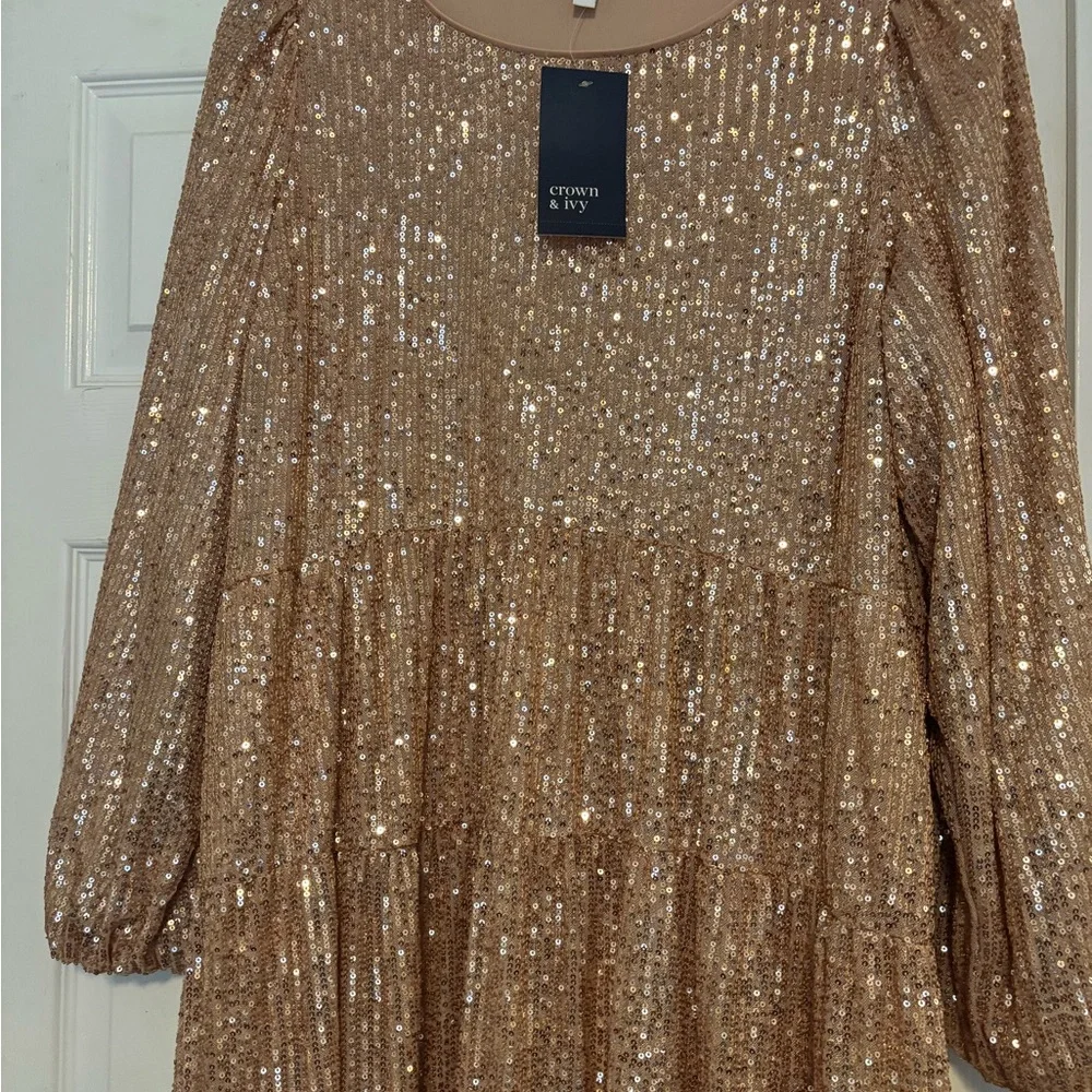 Crown & Ivy Gold Sequin Midi Dress - Picture 2 of 2